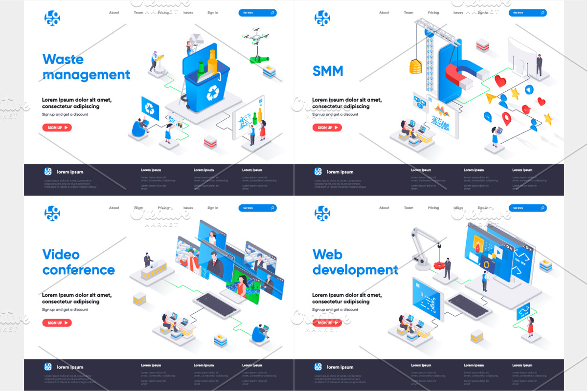 Isometric Landing Page Template, an Illustration by alexdndz (Photo 9 of 29)