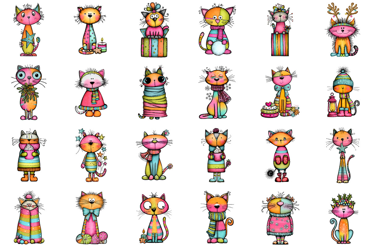 Whimsical Christmas Cat Clipart, an Illustration by Sublimation Artist (Photo 2 of 6)