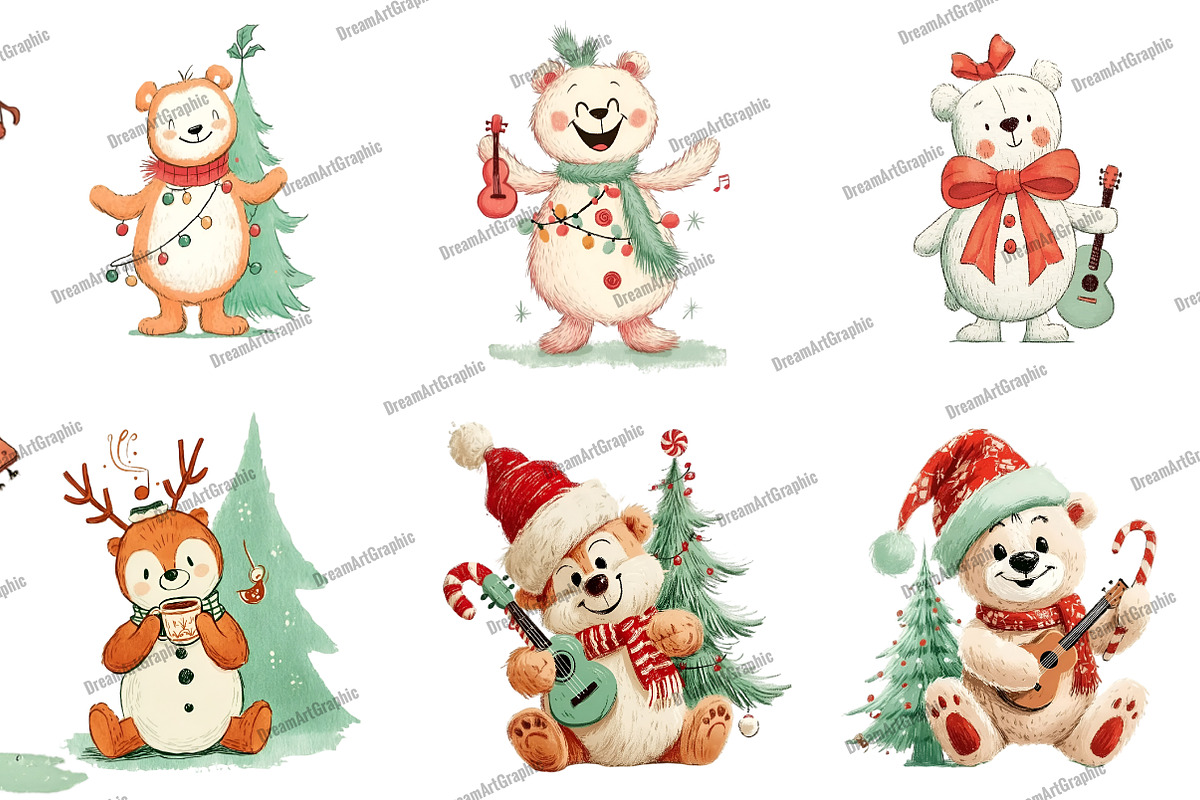 Whimsical Christmas Teddy Clipart, an Illustration by DreamArtGraphic (Photo 2 of 4)