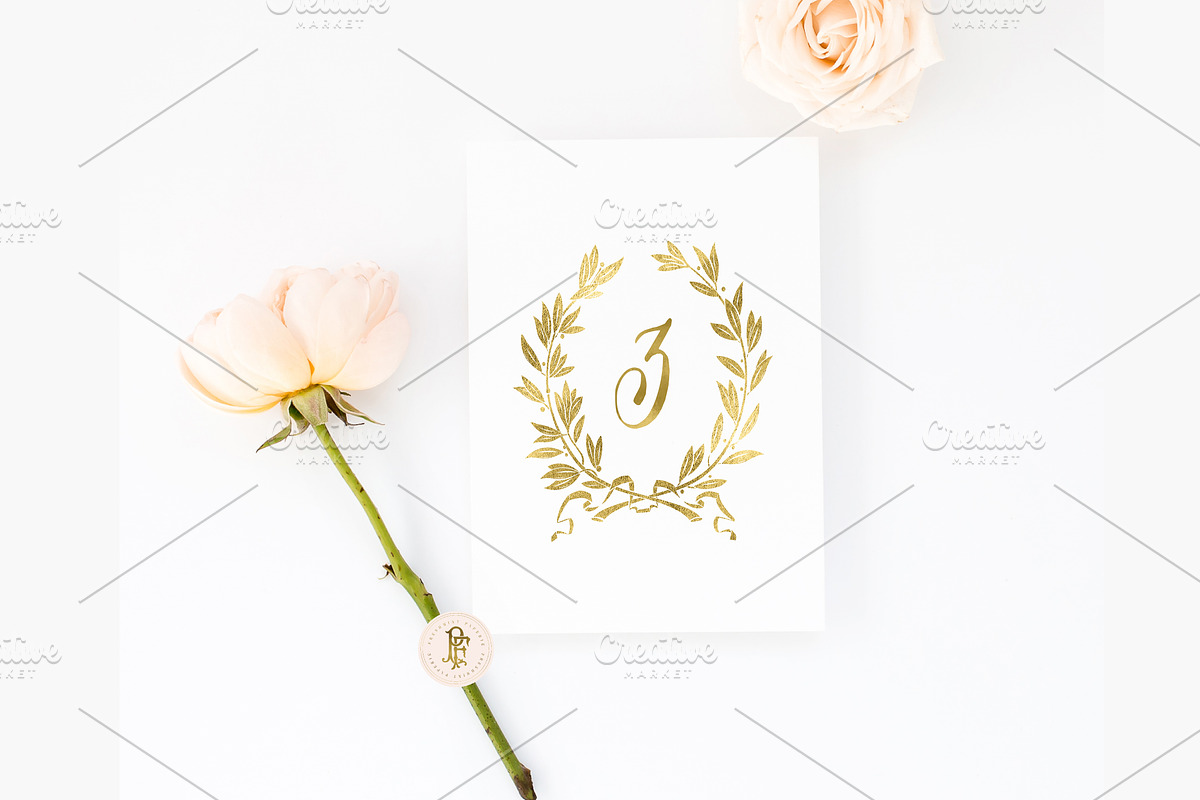 gold laurel wreath table numbers, an Object Graphic by Freshmint Paperie (Photo 2 of 2)