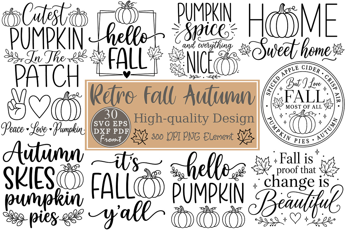 Retro Fall Autumn SVG Bundle, a Seasonal Illustration by Rose Art (Photo 1 of 6)