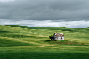 Old house on green hills, a Photo by Beautiful things