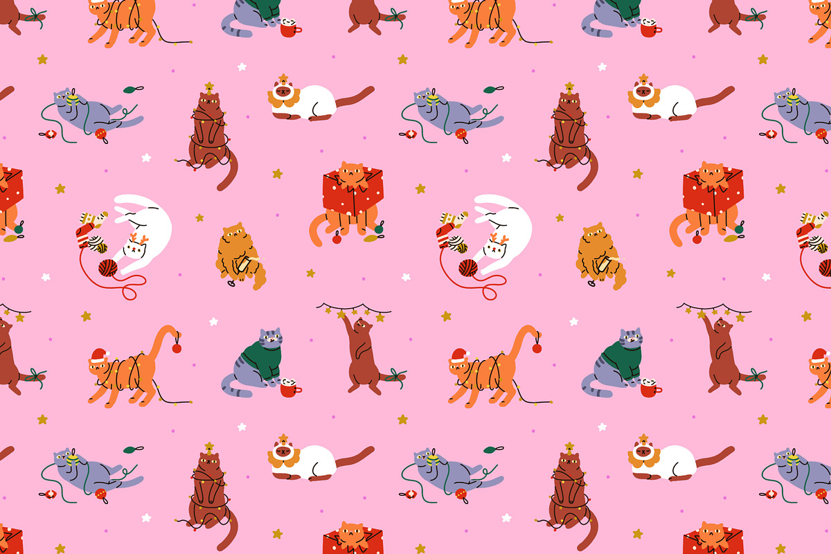 Christmas cats seamless patterns, a Pattern Graphic by Good Studio (Photo 6 of 18)