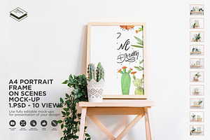 A4 Portrait Frame on Scenes Mock-up, a Print Template by Branda Keeps