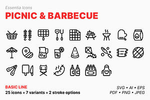 Picnic & barbecue icons (Line)