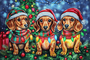 Dachshund Trio with Lights Art, an Animal Illustration by Art Paradise Studios