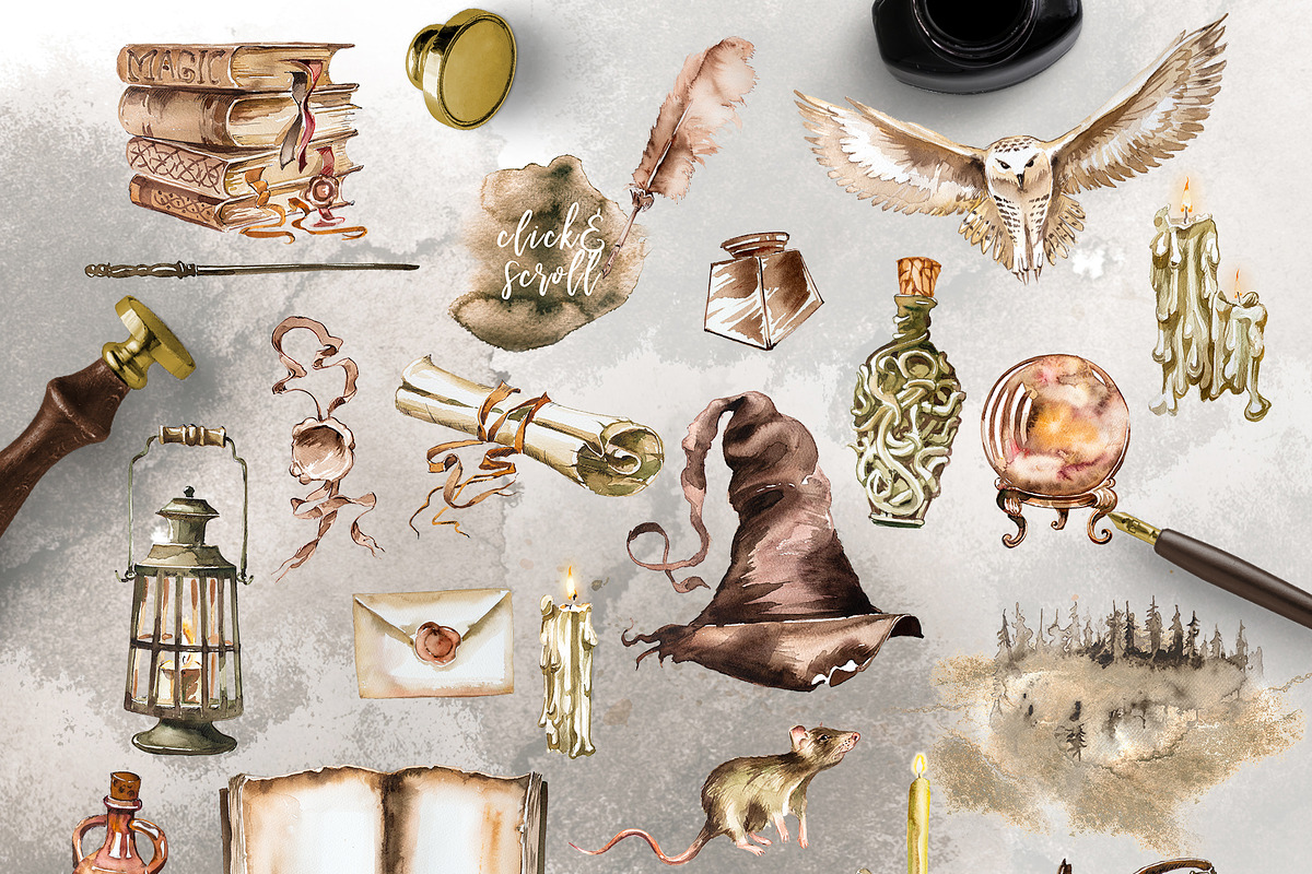 Watercolor Wizard Clipart Set, an Animal Illustration by ArtCreationsDesign (Photo 2 of 12)