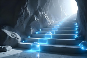 Glowing Ice Staircase Cave Photo