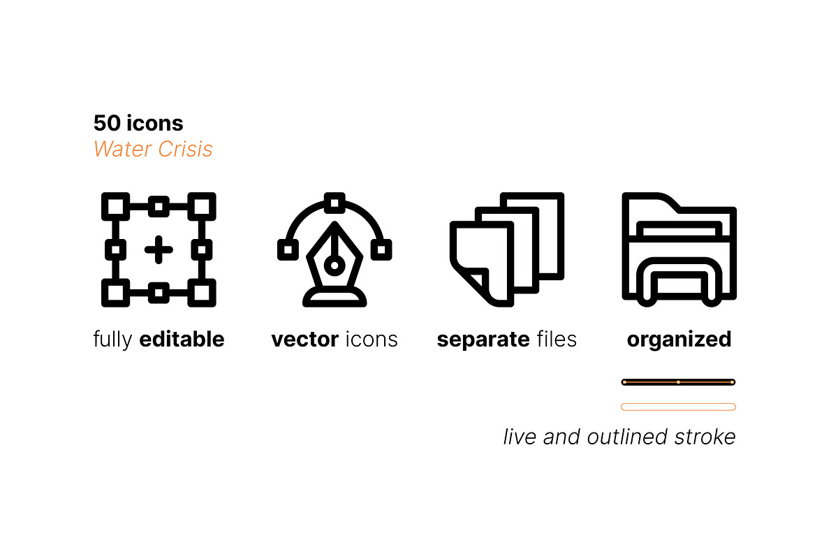 50 Water Crisis Icons, an Outline Icon by Side Project (Photo 3 of 7)