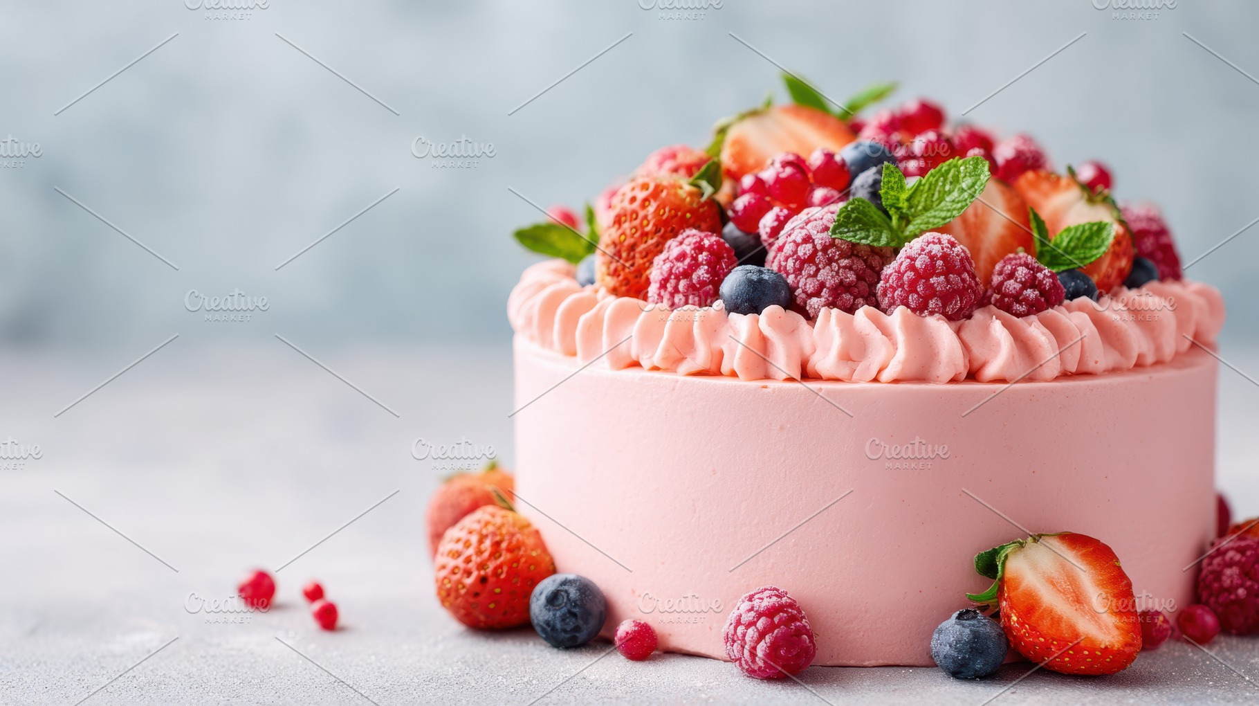 Strawberry raspberry frosted cake, a Food & Drink Photo by AlyaAnd