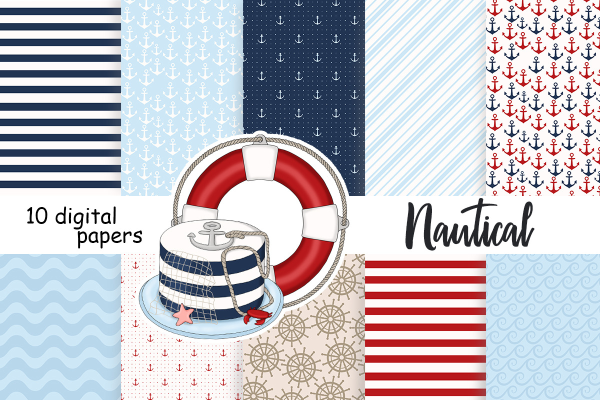 Nautical Digital Paper, a Pattern Graphic by GlamArtZhanna (Photo 2 of 3)