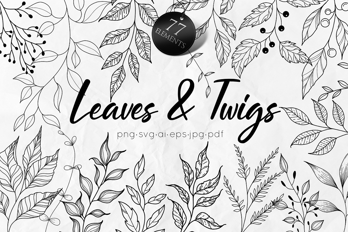 Leaves and Twigs Line Art SVG, an Object Graphic by Dervik Art Store