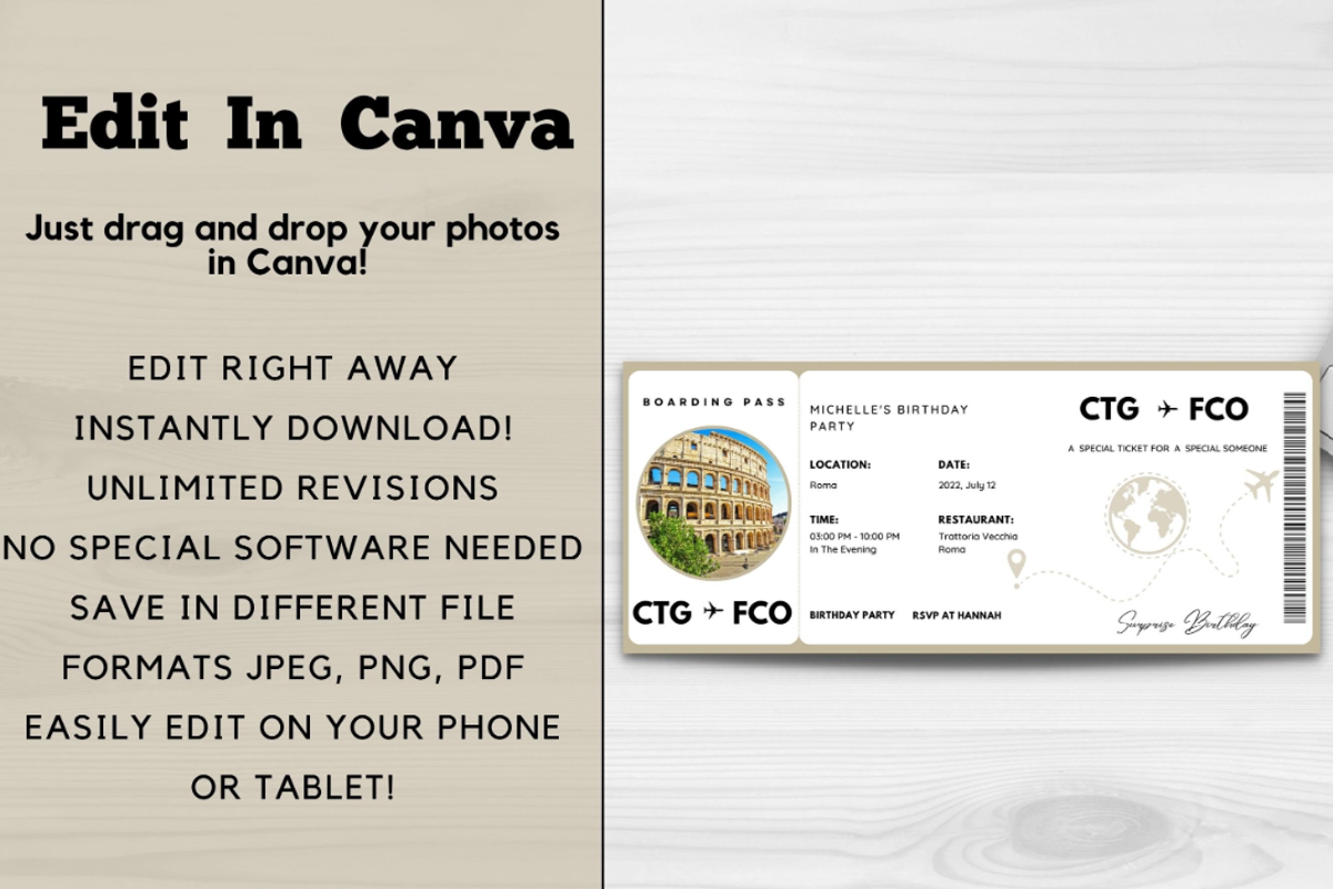Editable Boarding Pass Template, a Card Template by YasdeyDesigns (Photo 4 of 8)