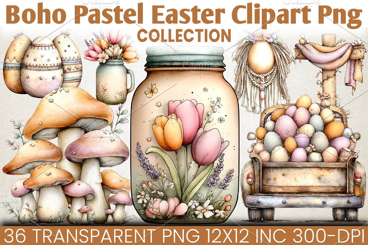Boho Pastel Easter Clipart Bundle, an Illustration by RobertsArt (Photo 1 of 6)