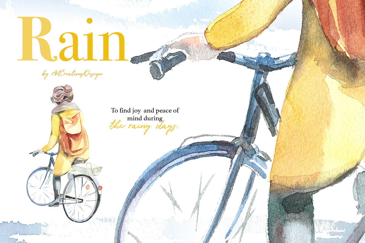 Watercolor Rain Clipart Set, a Seasonal Illustration by ArtCreationsDesign (Photo 12 of 12)