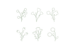 Simple floral line art set with six, an Object Illustration by okskukuruza
