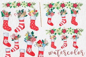 Watercolor Christmas Stockings PNG