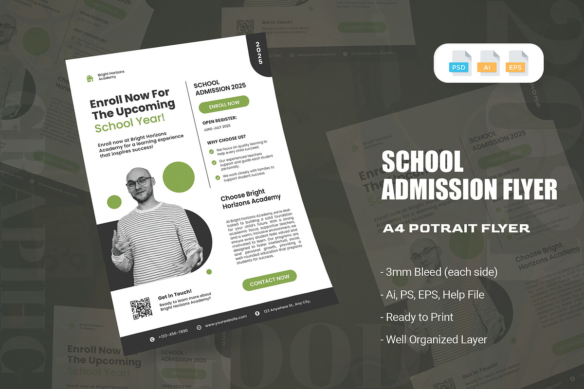 School Admission Modern - Flyer, a Flyer Template by AQR Studio (Photo 1 of 2)