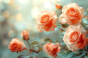A beautiful arrangement of peach roses in bloom, exuding romance and warmth., a Business Photo by ImageMir
