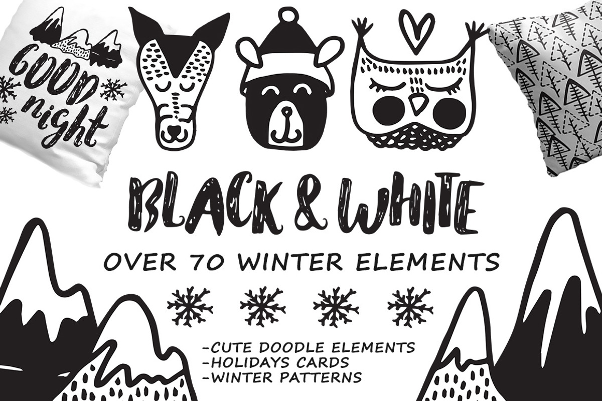 Black&White winter- hand drawn set, an Animal Illustration by Kseniya_design (Photo 1 of 6)