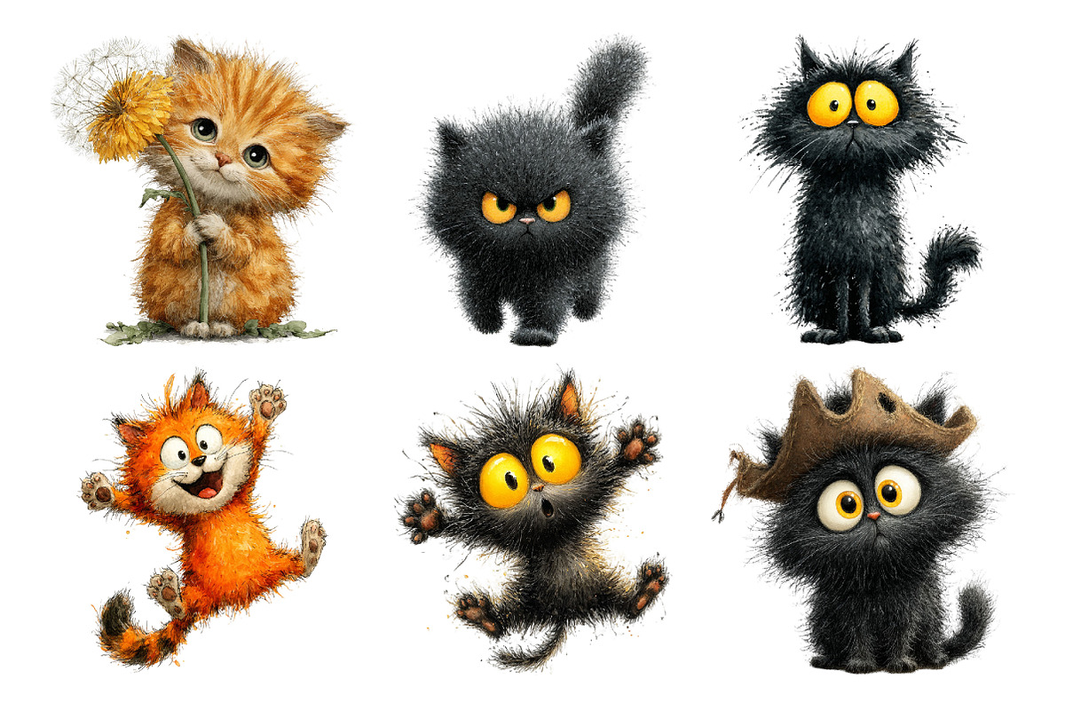 Whimsical Funny Cat PNG Bundle, an Animal Illustration by Creative Art (Photo 3 of 5)