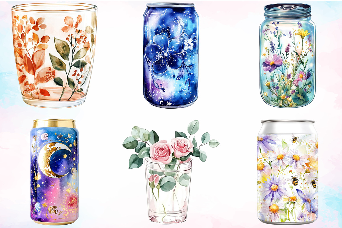 Watercolor Floral Boho Can Glass PNG, an Illustration by Canvas Craft (Photo 5 of 5)