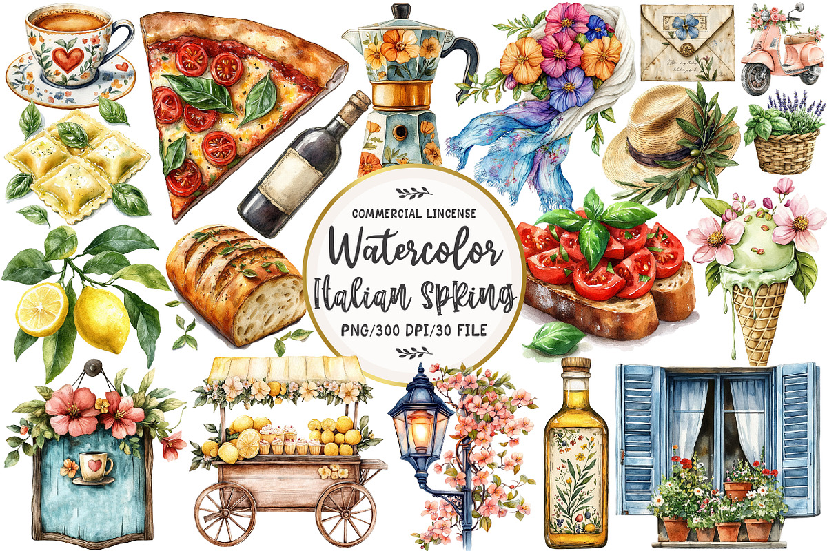 Italian Spring Clipart, an Illustration by OK Design (Photo 1 of 5)