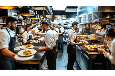 A busy professional restaurant, a Person Photo by Sergey Kotenev