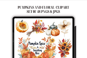 Autumn Pumpkins and Flowers clipart