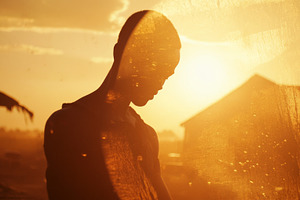 African silhouette against sunset wi, a Photo by Dvoevnore photos