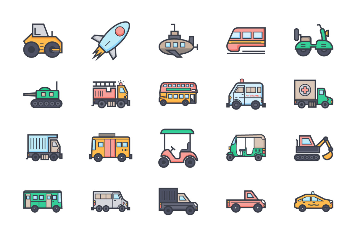 100+ Flat Transport Icons Set preview 3