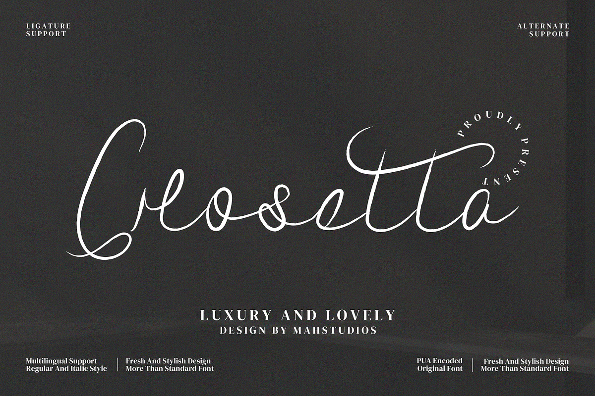 Crosetta Script Fonts, a Script Font by mahstudios (Photo 1 of 14)