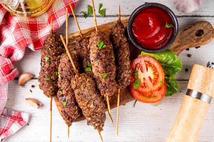 Shish kebab on stick, made from ground beef meat