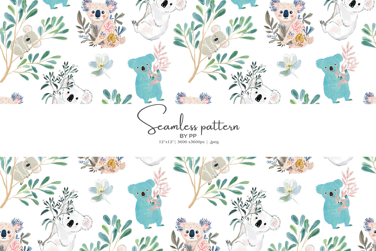 blue koala seamless pattern, a Pattern Graphic by Pink Studio Art (Photo 1 of 5)