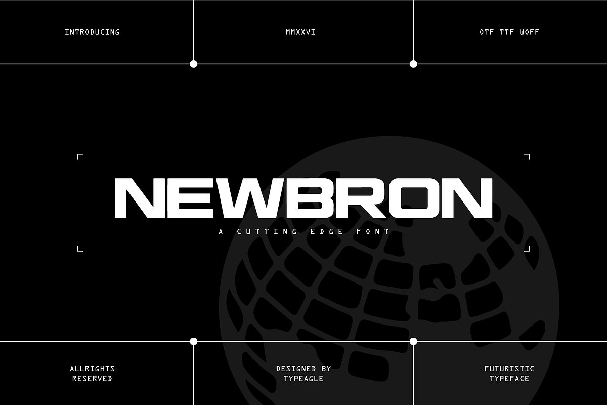 Newbron - Futuristic Display Font, a Sans Serif Font by Typeagle (Photo 1 of 10)