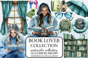 Book Lover Watercolor Clipart Collec, an Illustration by Libby Wishes