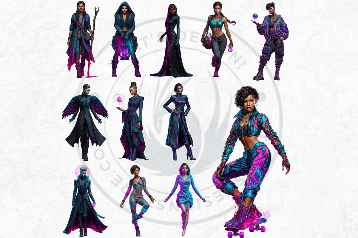 Urban Neon Witches Cliparts, a Person Illustration by ThatsDesignArt (Photo 5 of 12)
