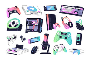 Video game devices set, backgrounds, a Technology Illustration by PaperTrident