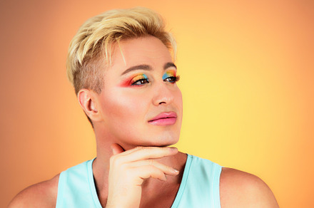 Beauty Fashion man guy with Bright Makeup, lgbtq