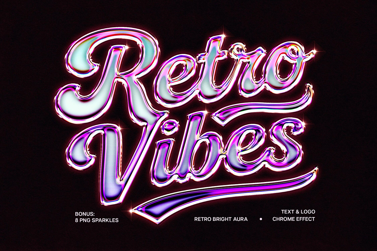 Retro Bright Aura Chrome Effect, a Layer Style Add-On by Design Squad