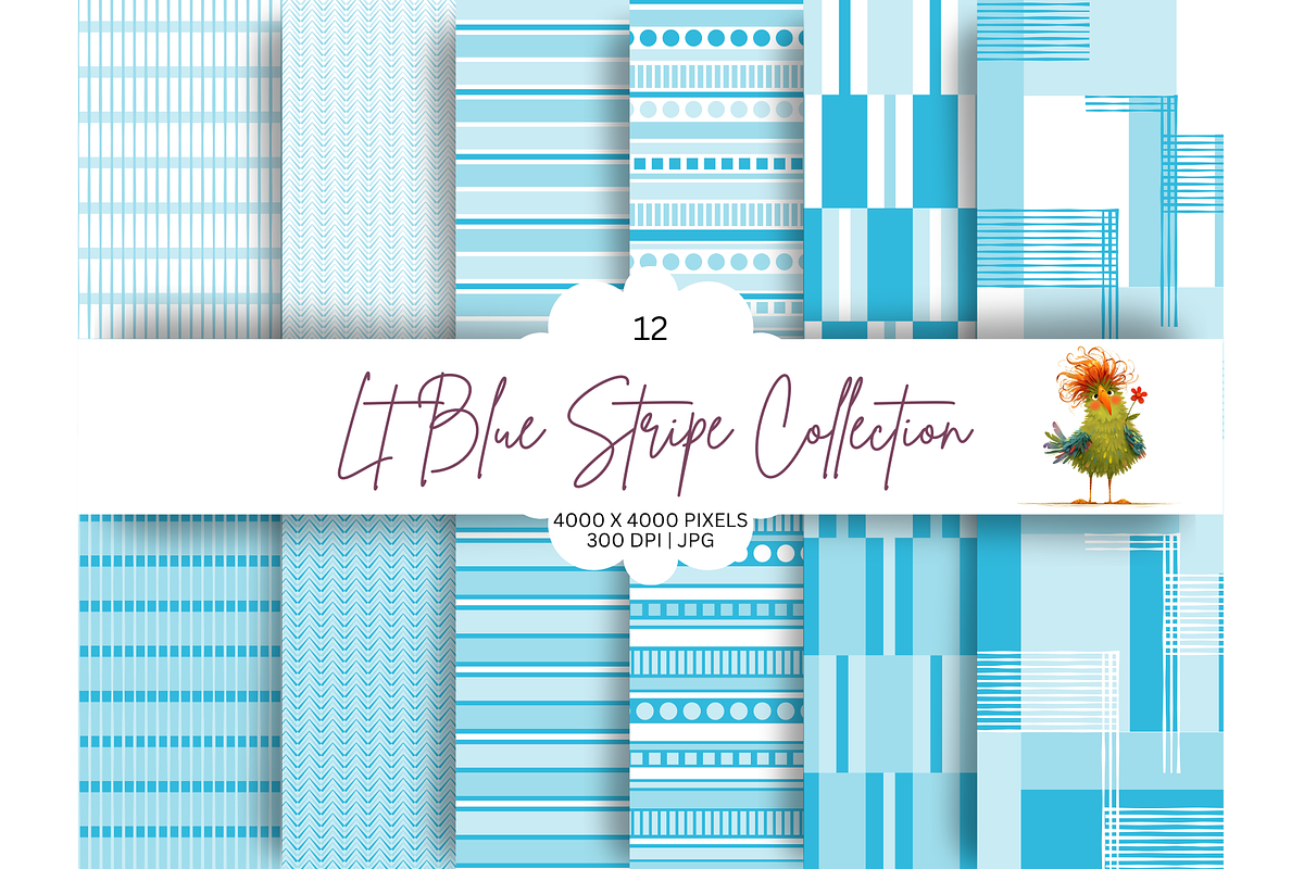 Light Blue Stripe Seamless Set, a Pattern Graphic by Earley Bird Design Studio (Photo 1 of 8)