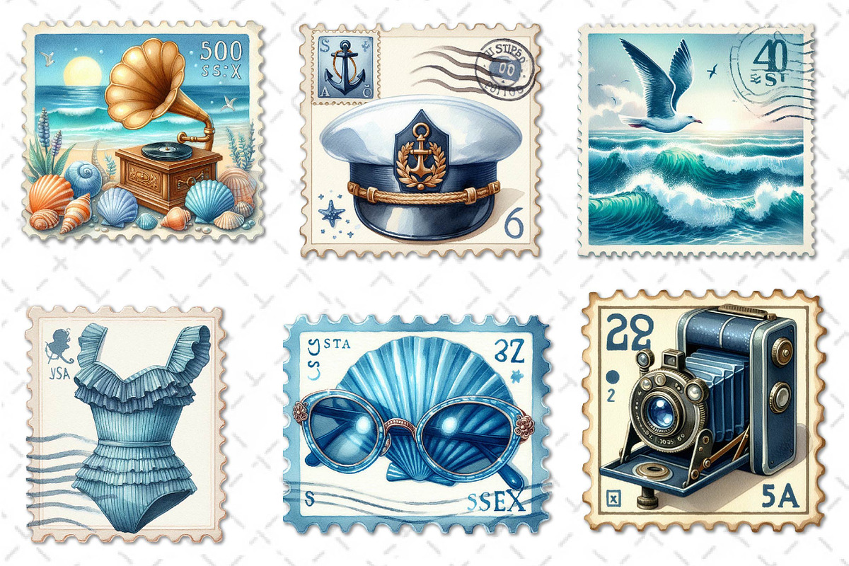 Blue Summer 1920 Postage Stamp png, an Illustration by Dream Creation (Photo 6 of 6)