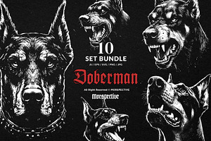 10 Bundle Dark Art Doberman Dog, an Illustration by Morspective