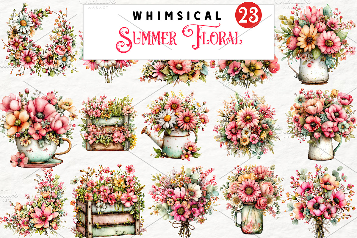 Whimsical Cottage Summer Floral, a Transportation Illustration by Watercolor design (Photo 1 of 6)