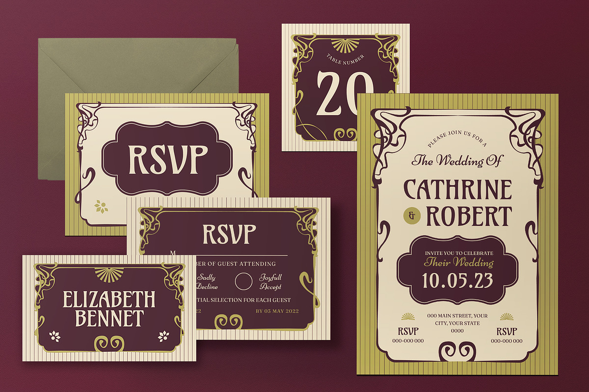 Vintage Wedding Invitation Set, an Invitation Template by graphicook (Photo 3 of 3)