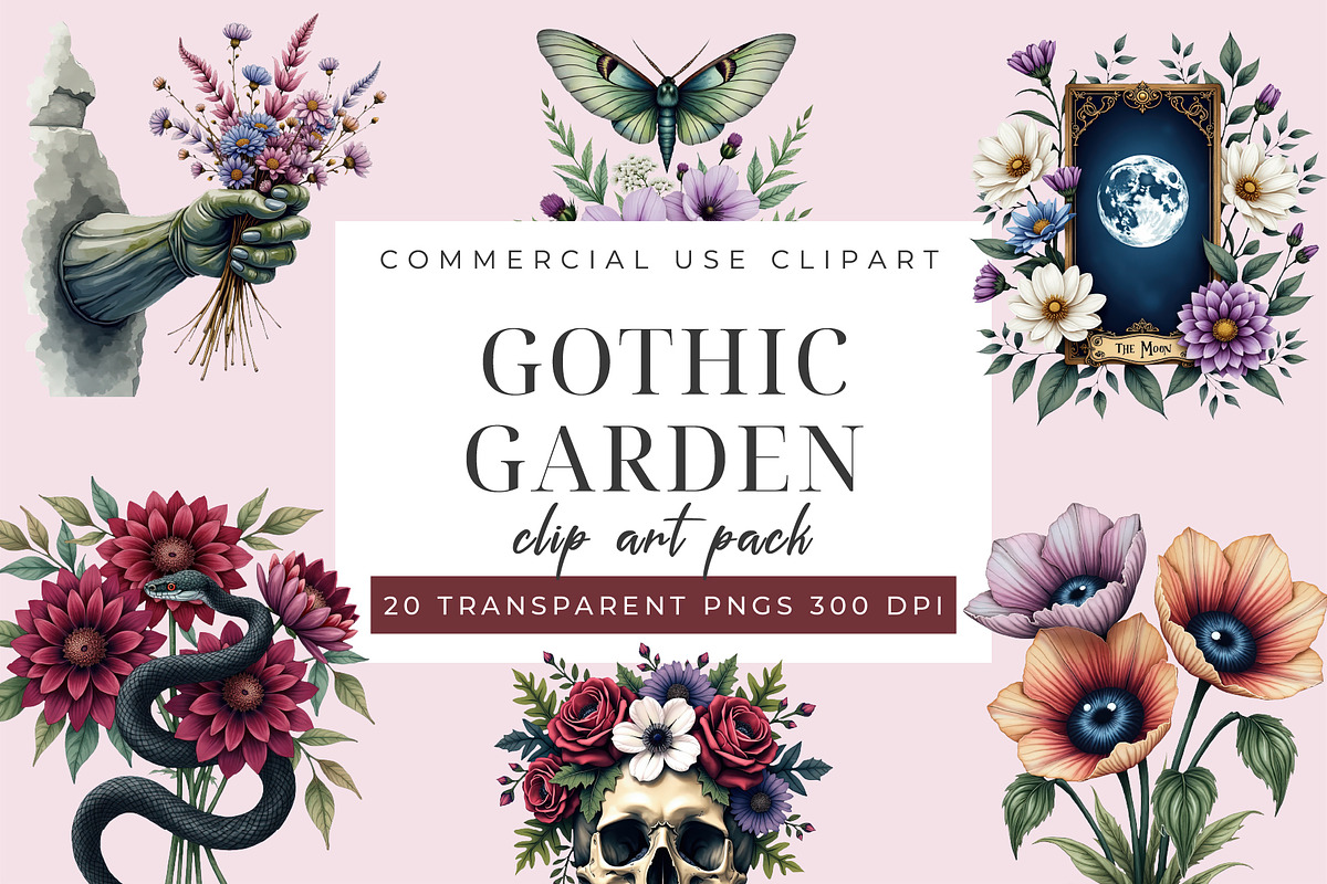 Gothic Garden Floral Clipart PNG, an Object Graphic by Printable Pretty Studio (Photo 1 of 5)