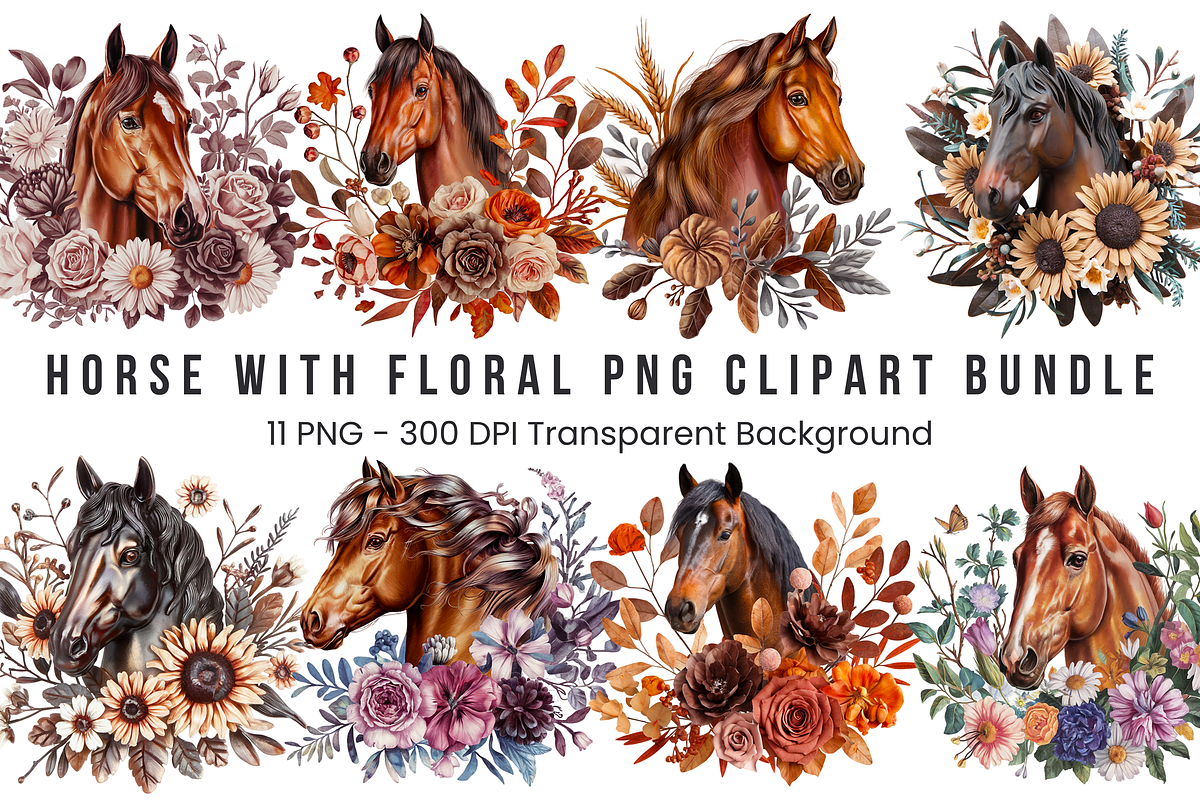 Horse Clipart PNG Bundle, a Graphic by Clipart Bloom (Photo 1 of 12)