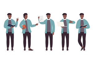 Afro Teacher Posing with Books and, an Education Illustration by Flashvector