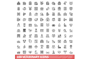 100 veterinary icons set, outline, a Healthcare Illustration by Ylivdesign