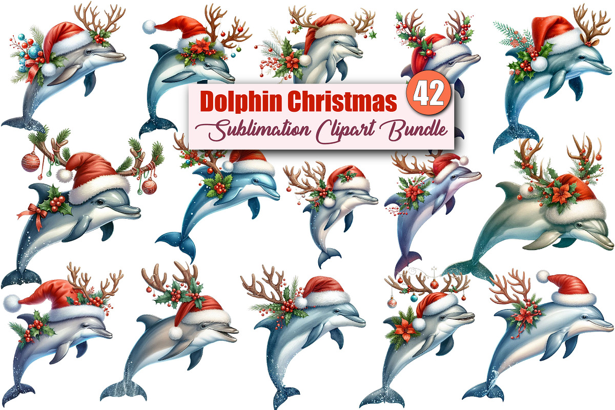 Watercolor Dolphin Christmas Clipart, a Graphic by CitraGraphics (Photo 1 of 6)